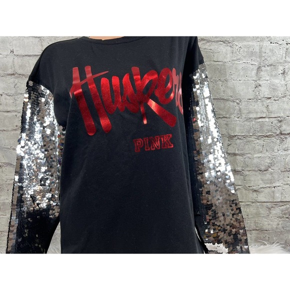 RARE VICTORIA SECRET PINK LIMITED EDITION BLING Sequin Huskers Sweatshirt M $99 - Picture 4 of 10